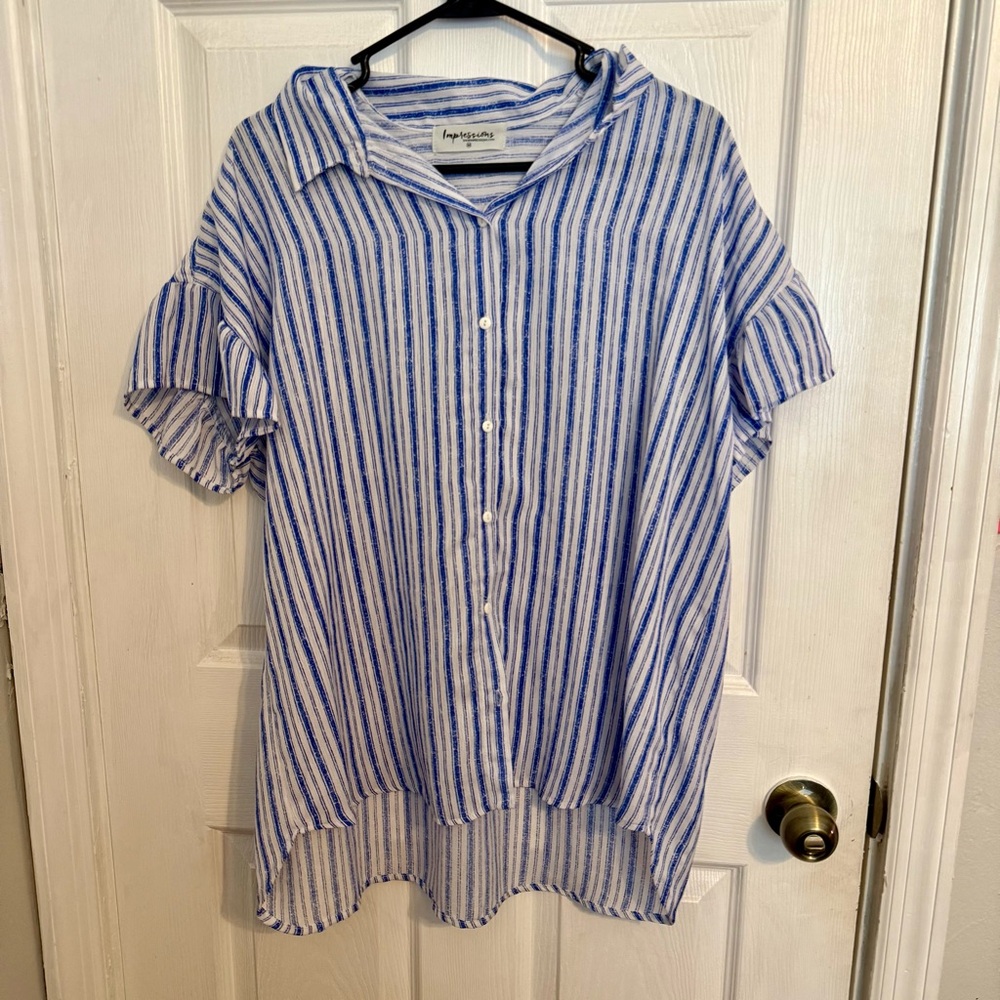 Impressions Blue and White Striped Shirt